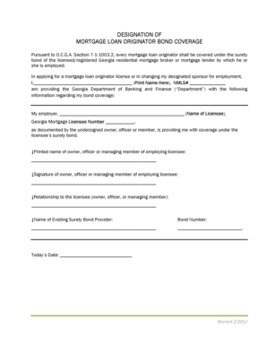 Georgia Mortgage Loan Originator Bond Coverage Designation