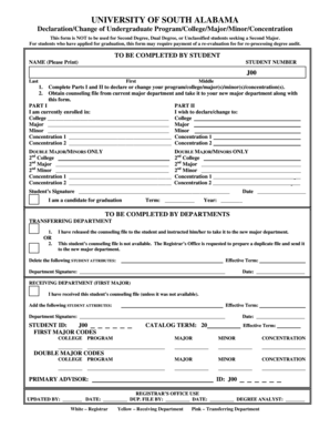 University of South Alabama Undergraduate Program Change Form