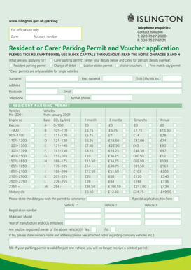 Islington Resident or Carer Parking Permit and Voucher Application