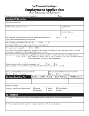 Wisconsin Employer Employment Application