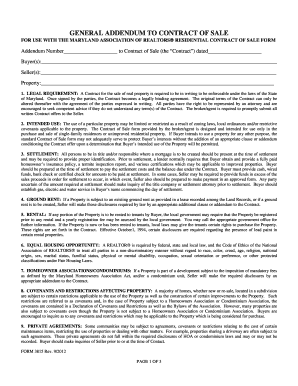 Maryland Residential Contract of Sale Addendum