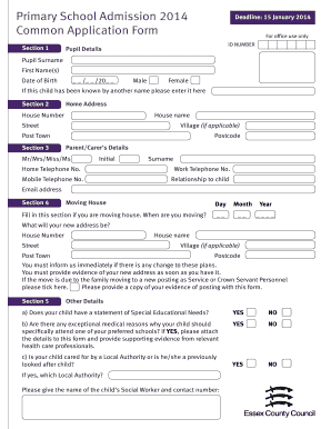 Primary School Admission Common Application Form