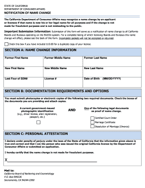 California Name Change Notification Form