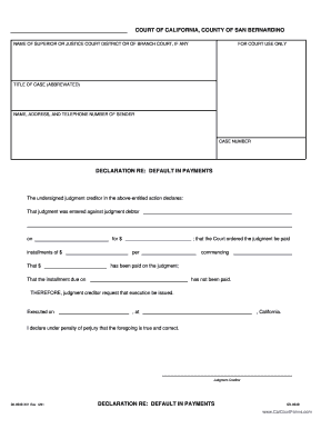 California Declaration Re Default in Payments