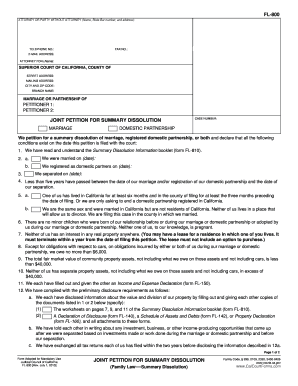 California Joint Petition for Summary Dissolution