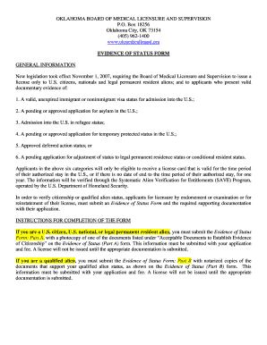 Oklahoma Evidence of Status Form