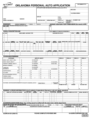 Oklahoma Personal Auto Insurance Application