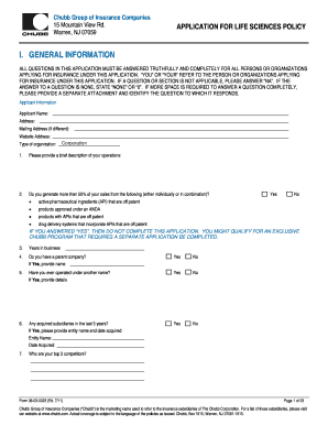 Application for Life Sciences Policy