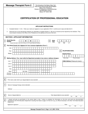 Massage Therapist Certification Form 2