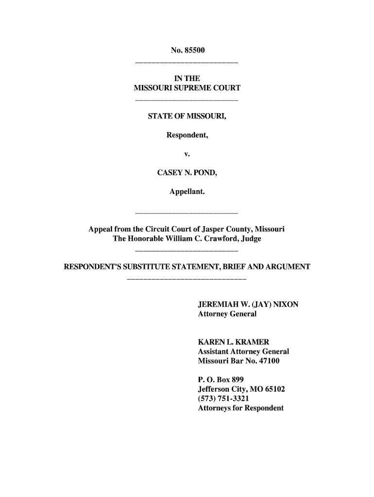 Fillable Online courts mo No 85500 IN THE MISSOURI SUPREME COURT STATE