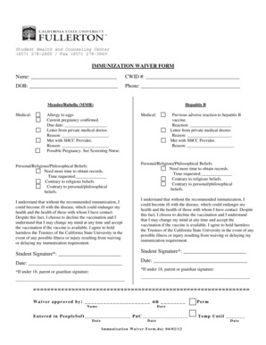 Immunization Waiver Form