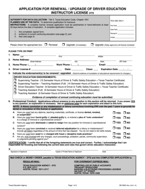 Texas Driver Education Instructor License Renewal Form