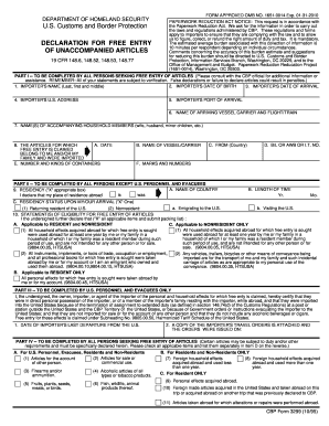 CBP Form 3299 Declaration for Free Entry of Unaccompanied Articles
