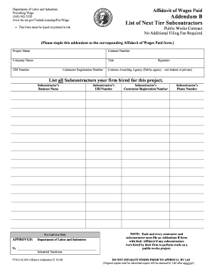 Washington Prevailing Wage Affidavit Addendum B