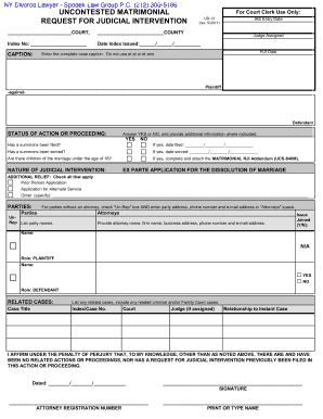 Uncontested Matrimonial Request for Judicial Intervention