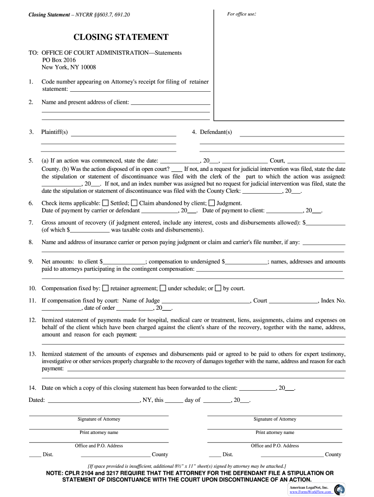 NY Closing Statement Complete Legal Document Online US Legal Forms