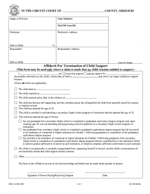Missouri Affidavit for Termination of Child Support