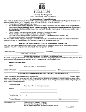 California Personal Physician Pre-Designation Form