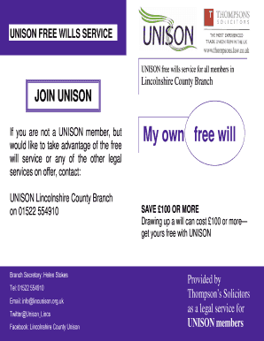 UNISON Free Wills Service Form