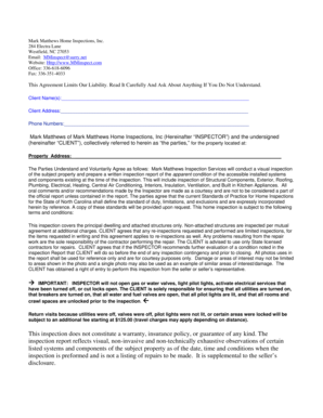 North Carolina Home Inspection Agreement