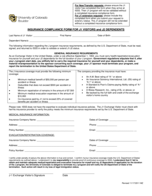 J1 Insurance Compliance Form