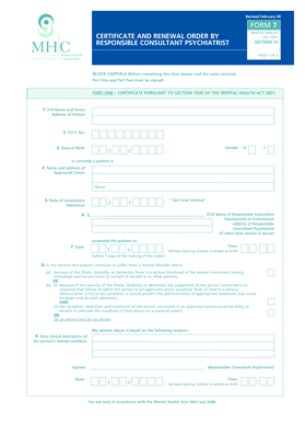 Mental Health Certificate and Renewal Order Form 7