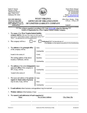 West Virginia Articles of Organization for LLC