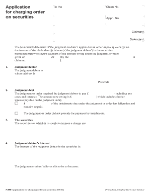 Application for Charging Order on Securities