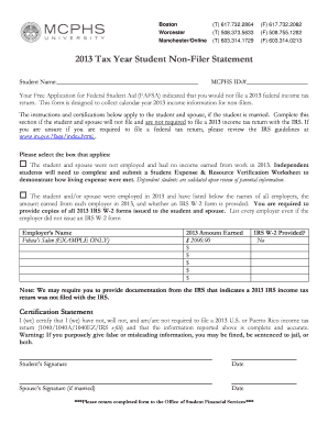 2013 Student Non-Filer Statement