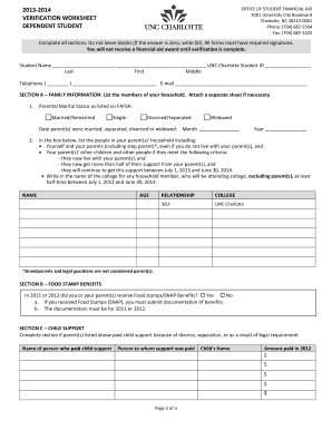 2013-2014 Verification Worksheet