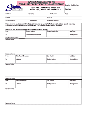 Saddleback Valley Unified School District Classified Employment Application