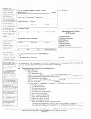 Wisconsin Stipulation and Order to Change Custody/Placement/Support