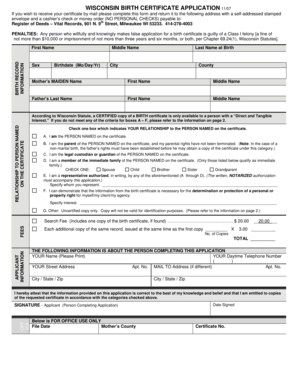 Wisconsin Birth Certificate Application