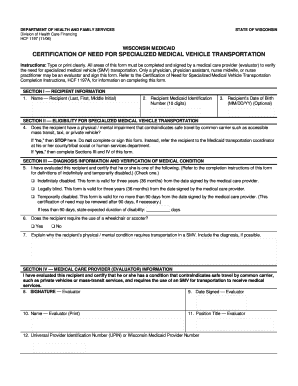 Wisconsin Medicaid Specialized Medical Vehicle Transportation Certification