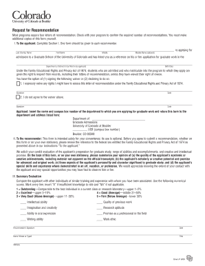 University of Colorado Graduate School Recommendation Form