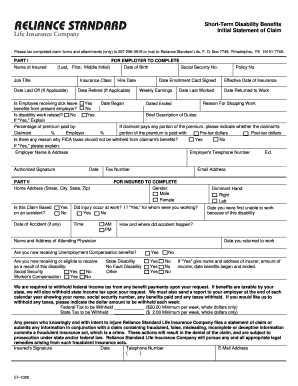 Short-Term Disability Benefits Initial Statement of Claim