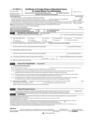 Form W-8BEN-I Certificate of Foreign Status