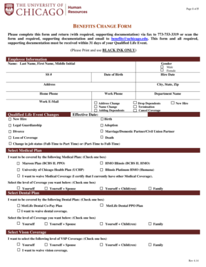 University of Chicago Benefits Change Form
