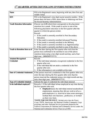 1st Quarter After Exit Follow-Up Form