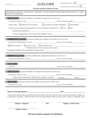 Vacation leave email - LOCATION: LEAVE FORM CLASSIFIED HOURLY EMPLOYEE PLEASE USE ... - my fayette kyschools