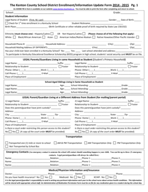 Kenton County School District Enrollment Form 2014-2015