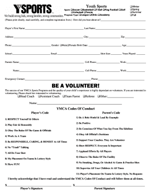 YMCA Youth Sports Registration Form