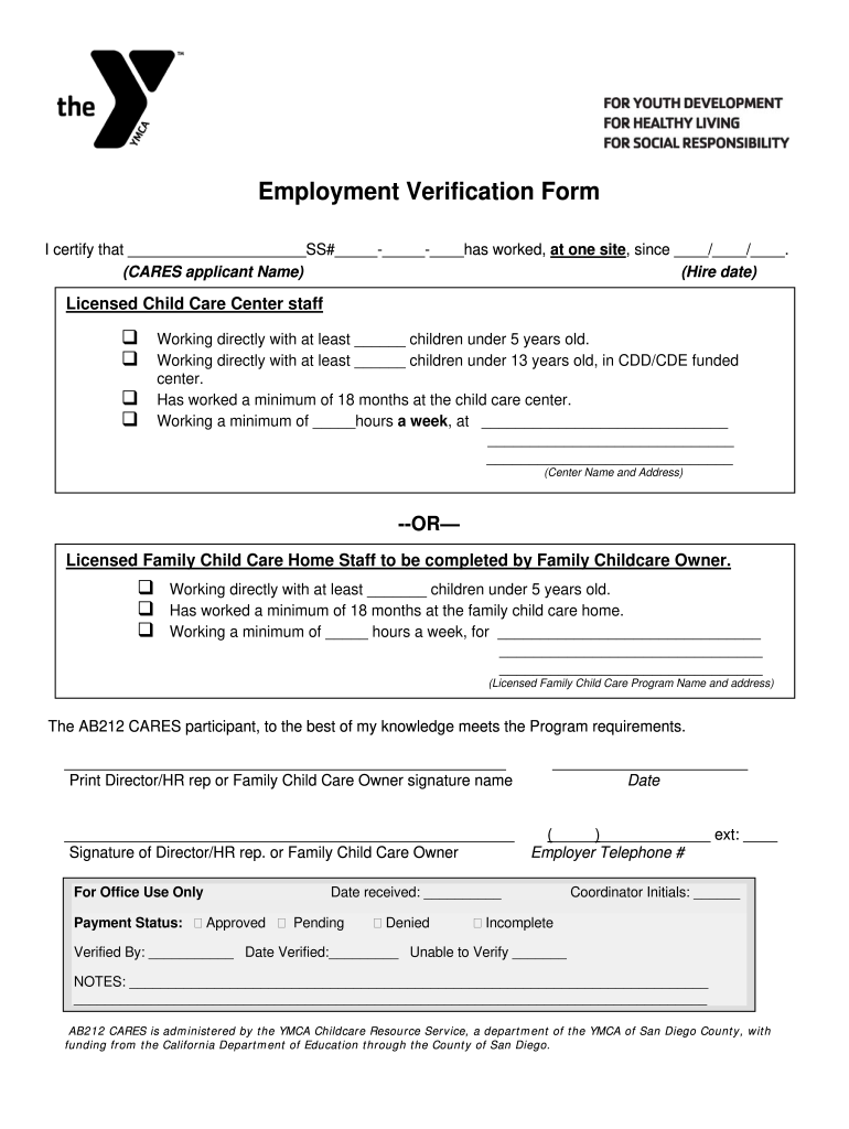 ymca verification of employment Preview on Page 1