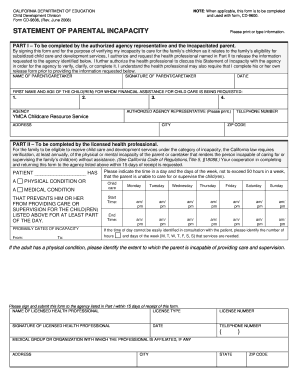 California Statement of Parental Incapacity