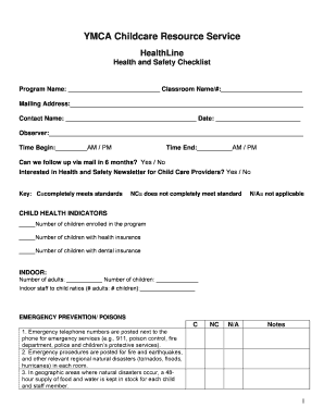 YMCA Childcare Health and Safety Checklist