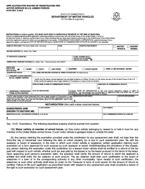 Application for Waiver of Registration Fee - Active Service in U.S. Armed Forces