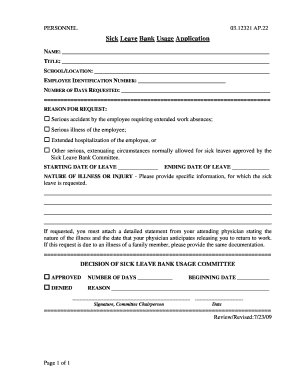 Application for absent - Sick Leave Bank Usage Application rev 8-09