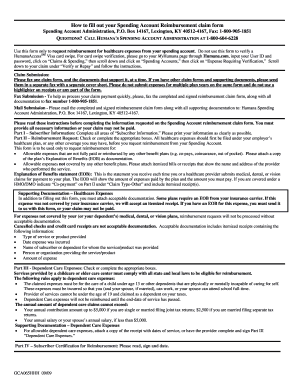 Spending account reimbursement claim form