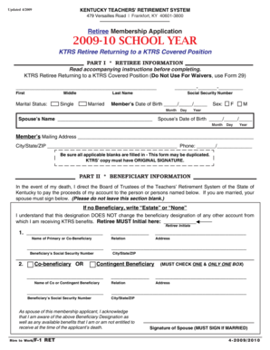 Kentucky Teachers' Retirement System Retiree Membership Application