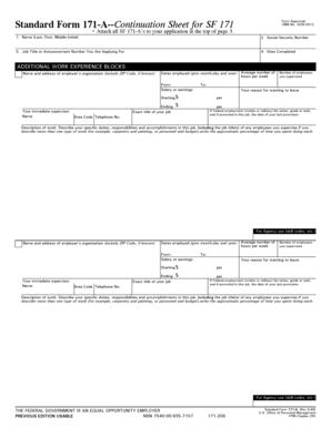 Standard Form 171-A--Continuation Sheet for SF 171